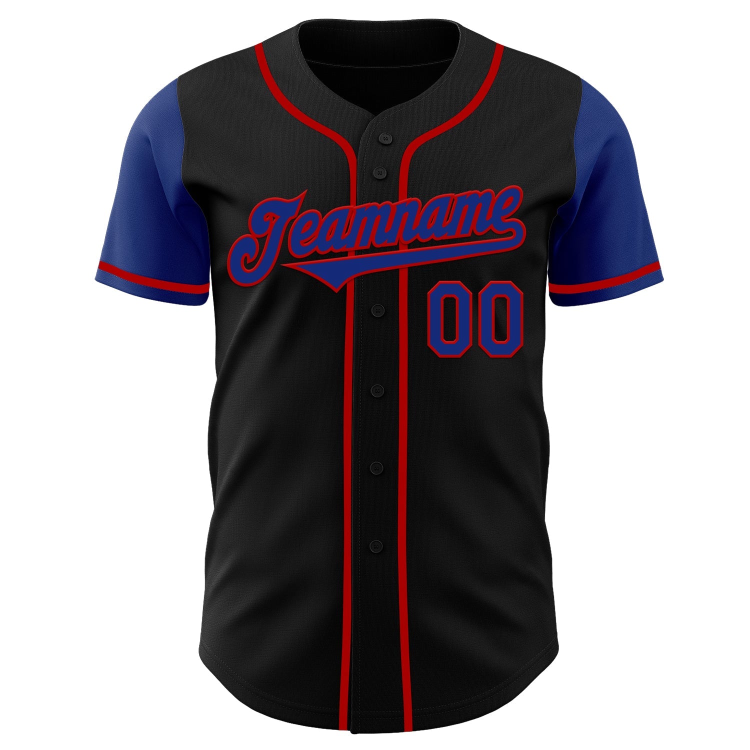 Custom Black Royal-Red Authentic Two Tone Baseball Jersey view 2