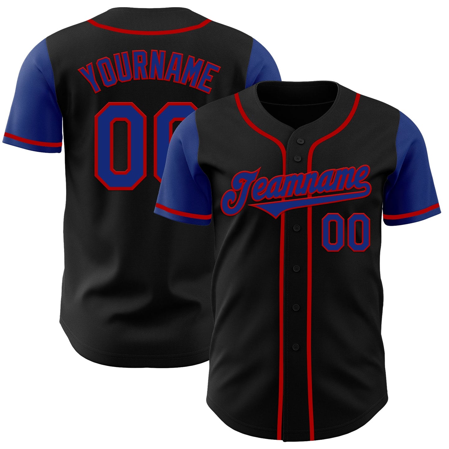 Custom Black Royal-Red Authentic Two Tone Baseball Jersey - Main View