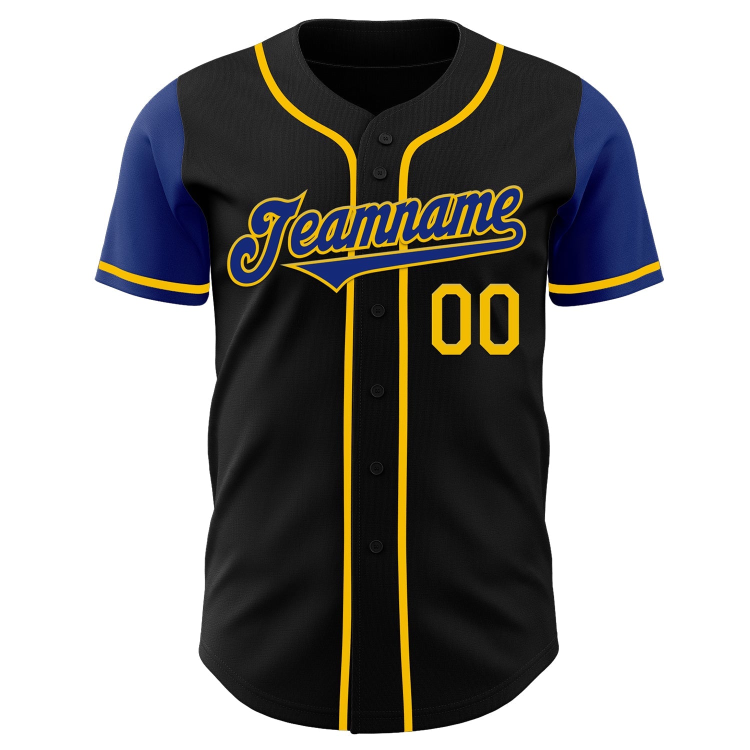 Custom Black Royal-Yellow Authentic Two Tone Baseball Jersey view 2