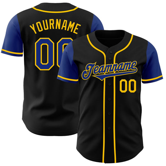 Custom Black Royal-Yellow Authentic Two Tone Baseball Jersey - Main View