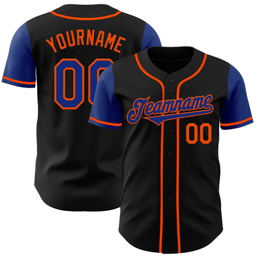 Custom Black Royal-Orange Authentic Two Tone Baseball Jersey - Main View