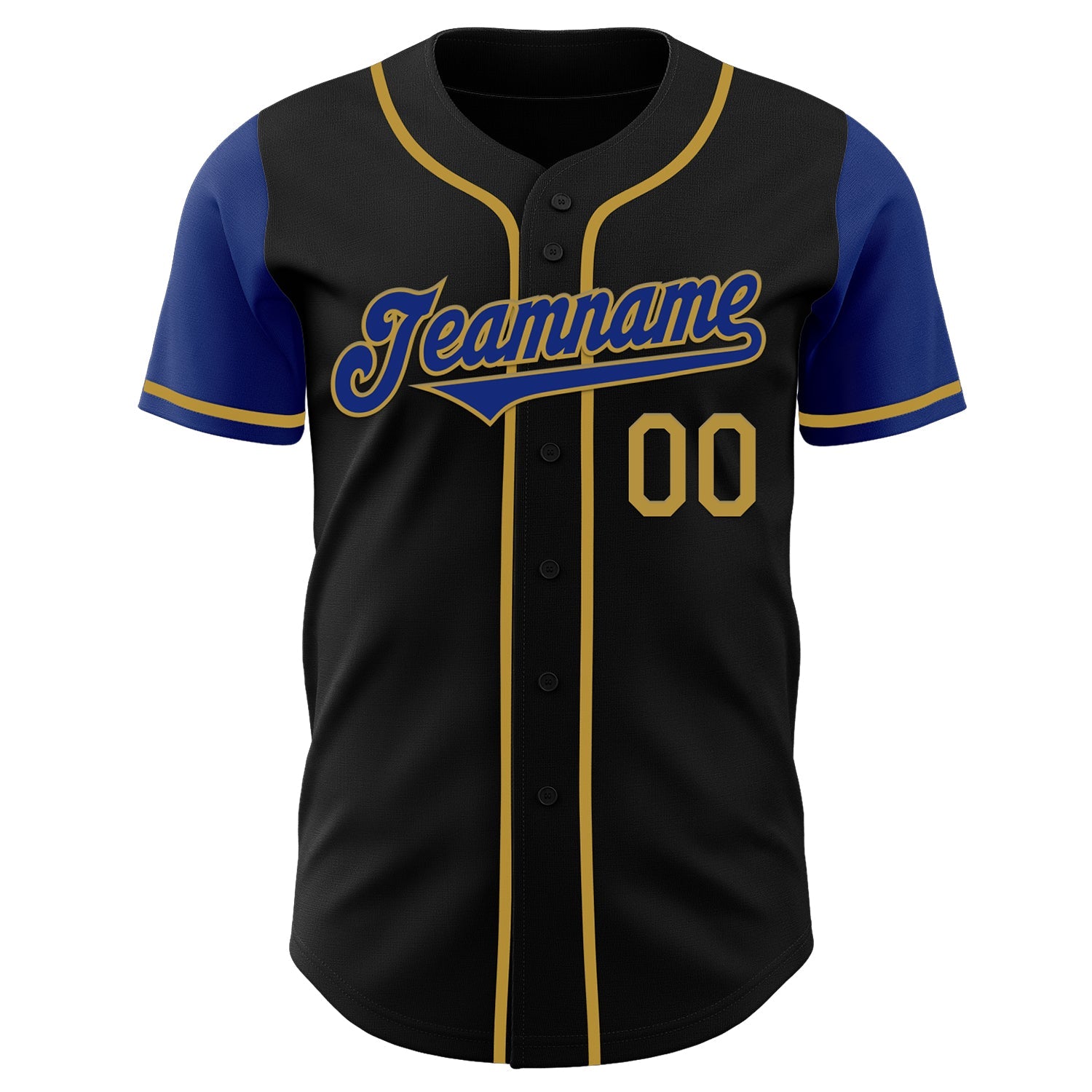 Custom Black Royal-Old Gold Authentic Two Tone Baseball Jersey view 2