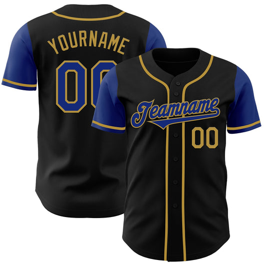 Custom Black Royal-Old Gold Authentic Two Tone Baseball Jersey - Main View