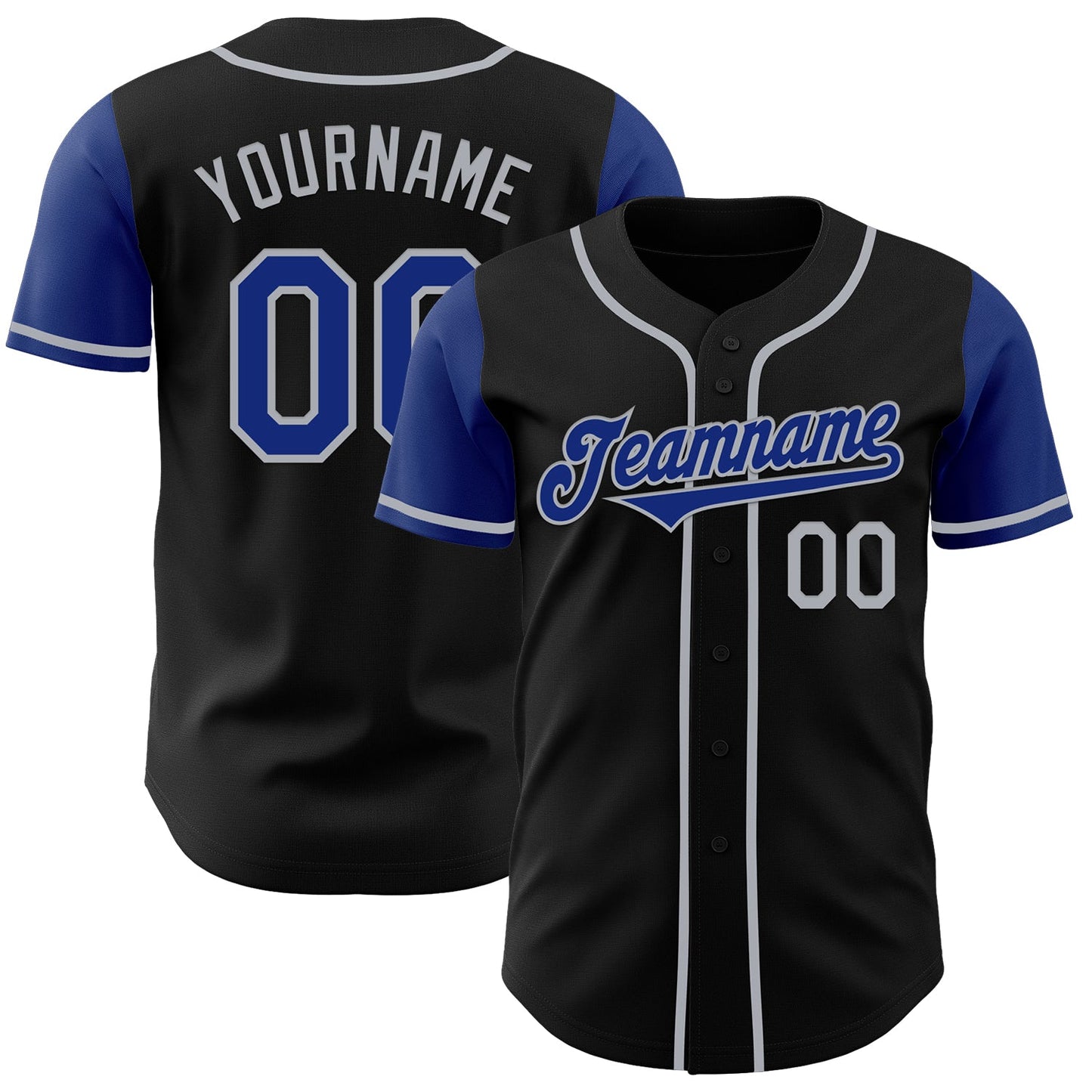 Custom Black Royal-Gray Authentic Two Tone Baseball Jersey - Main View