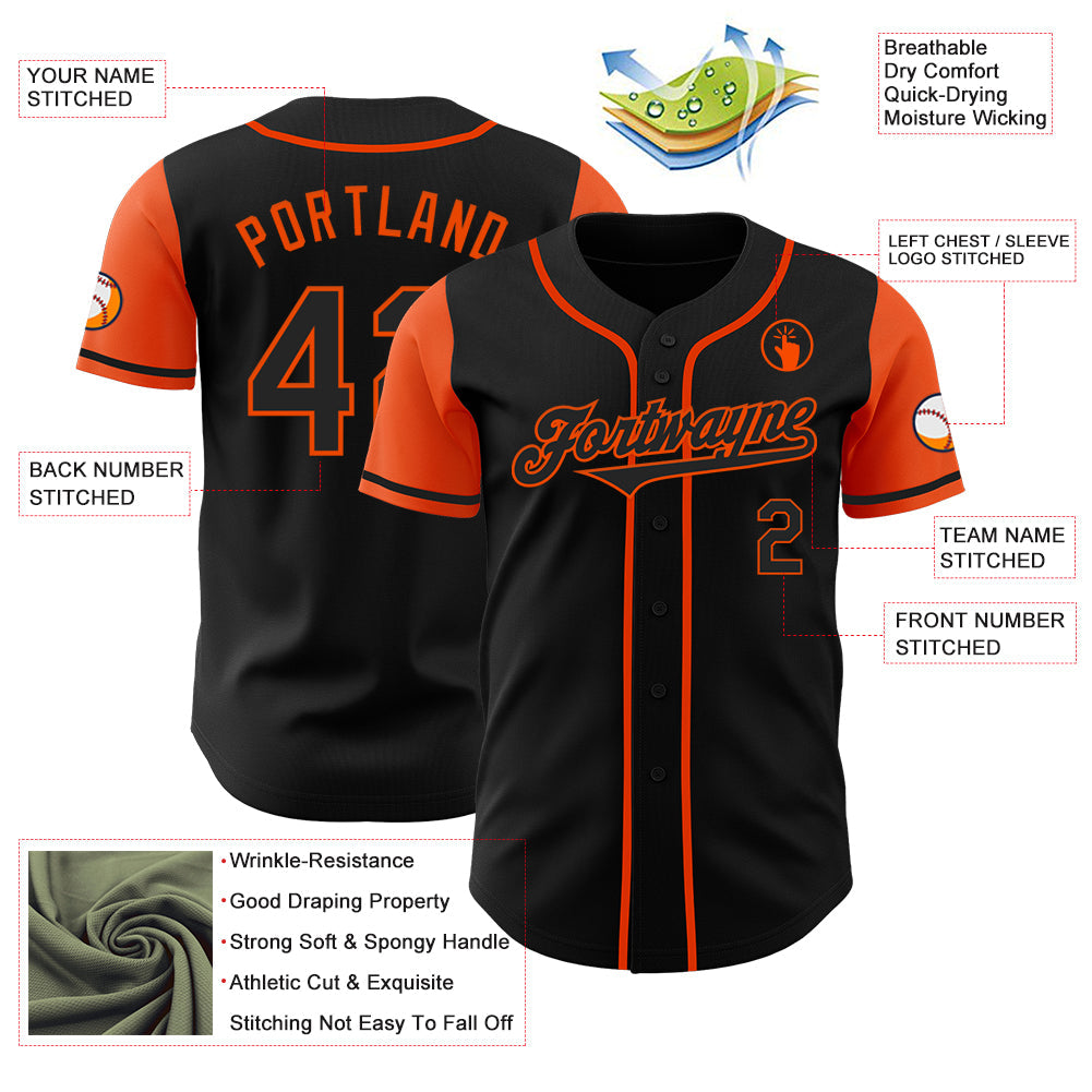 Custom Black Orange Authentic Two Tone Baseball Jersey view 3