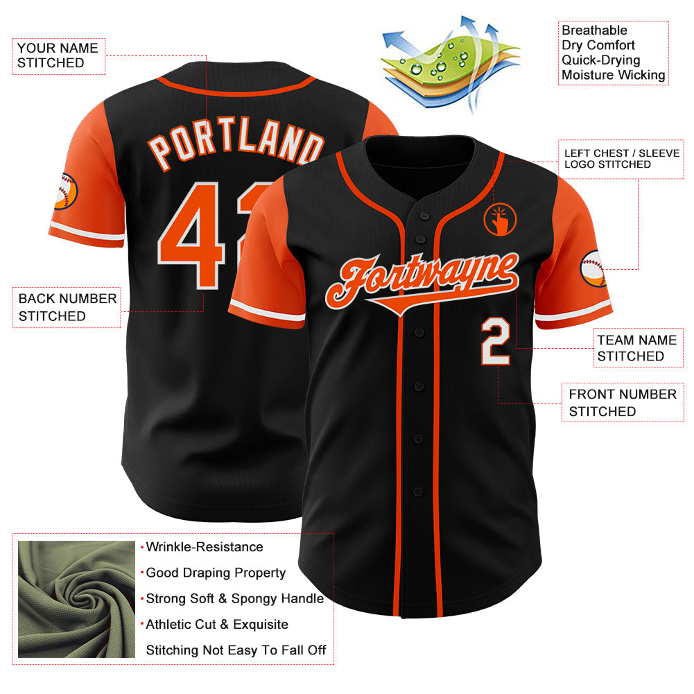 Custom Black Orange-White Authentic Two Tone Baseball Jersey view 3