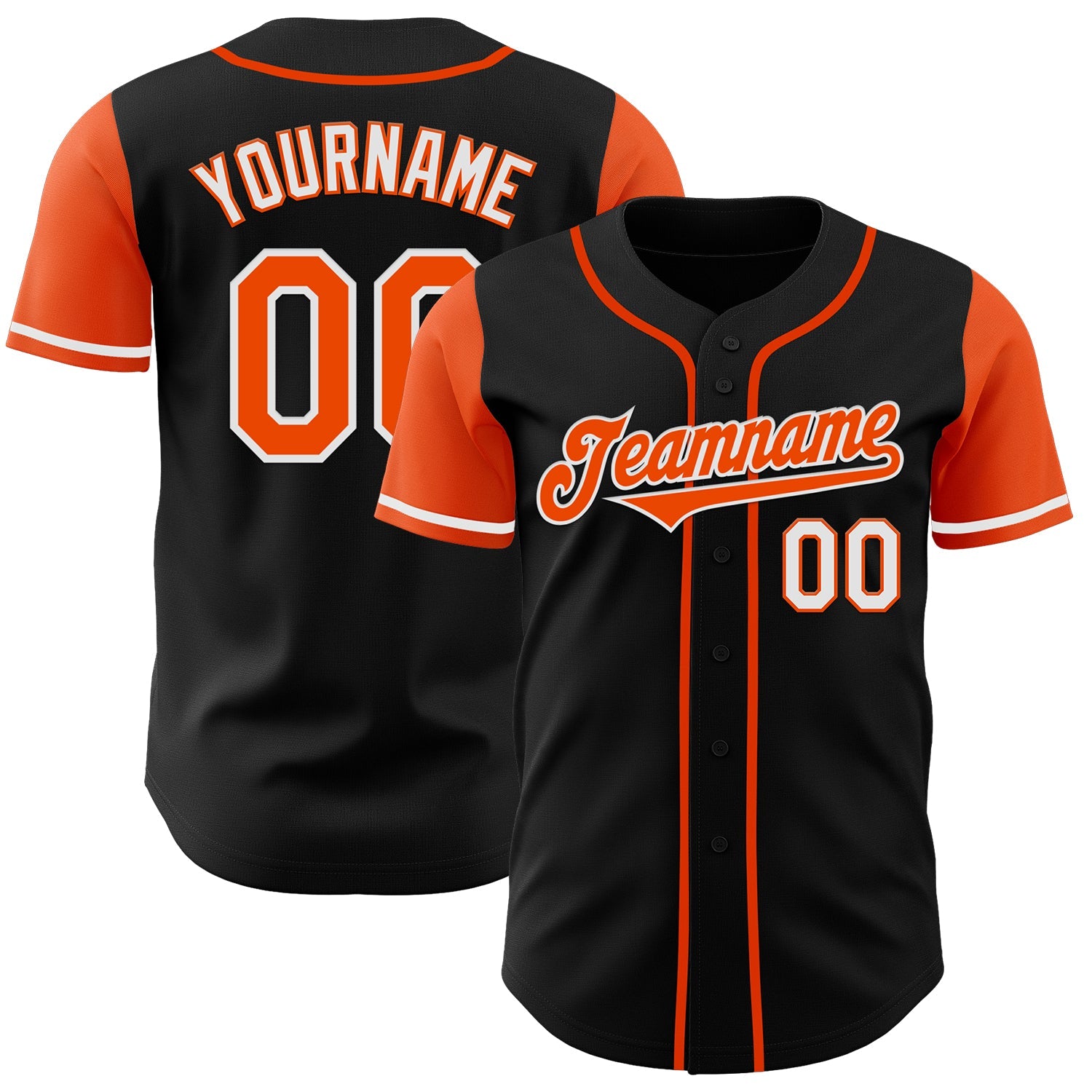 Custom Black Orange-White Authentic Two Tone Baseball Jersey - Main View