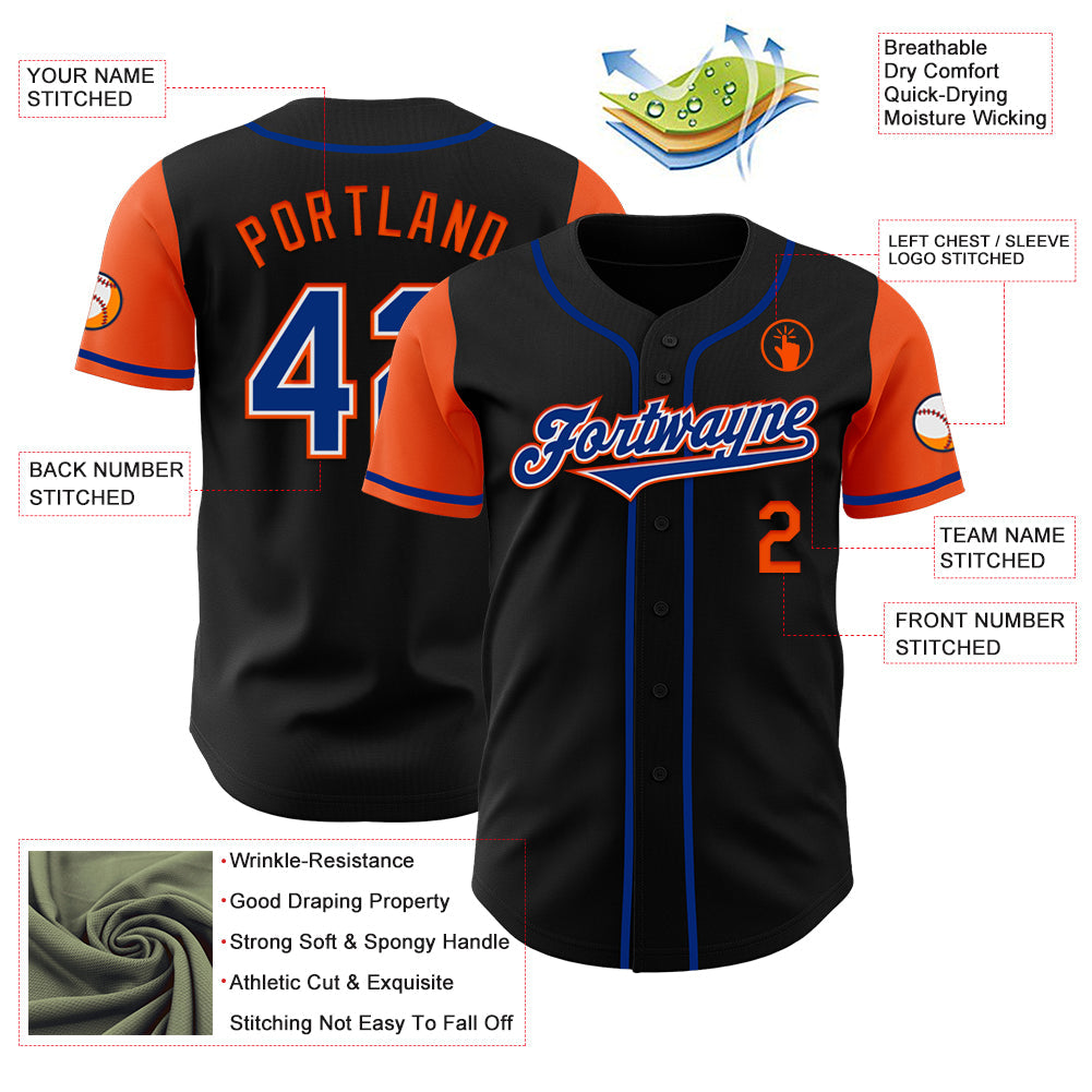 Custom Black Royal-Orange Authentic Two Tone Baseball Jersey view 3