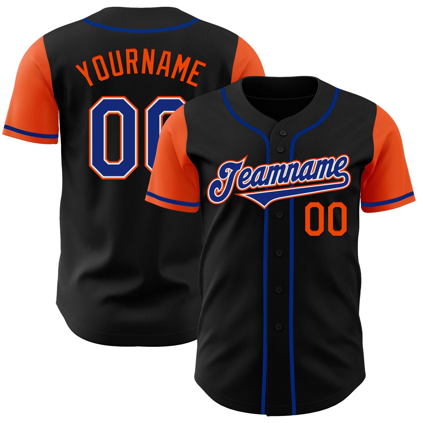 Custom Black Royal-Orange Authentic Two Tone Baseball Jersey - Main View