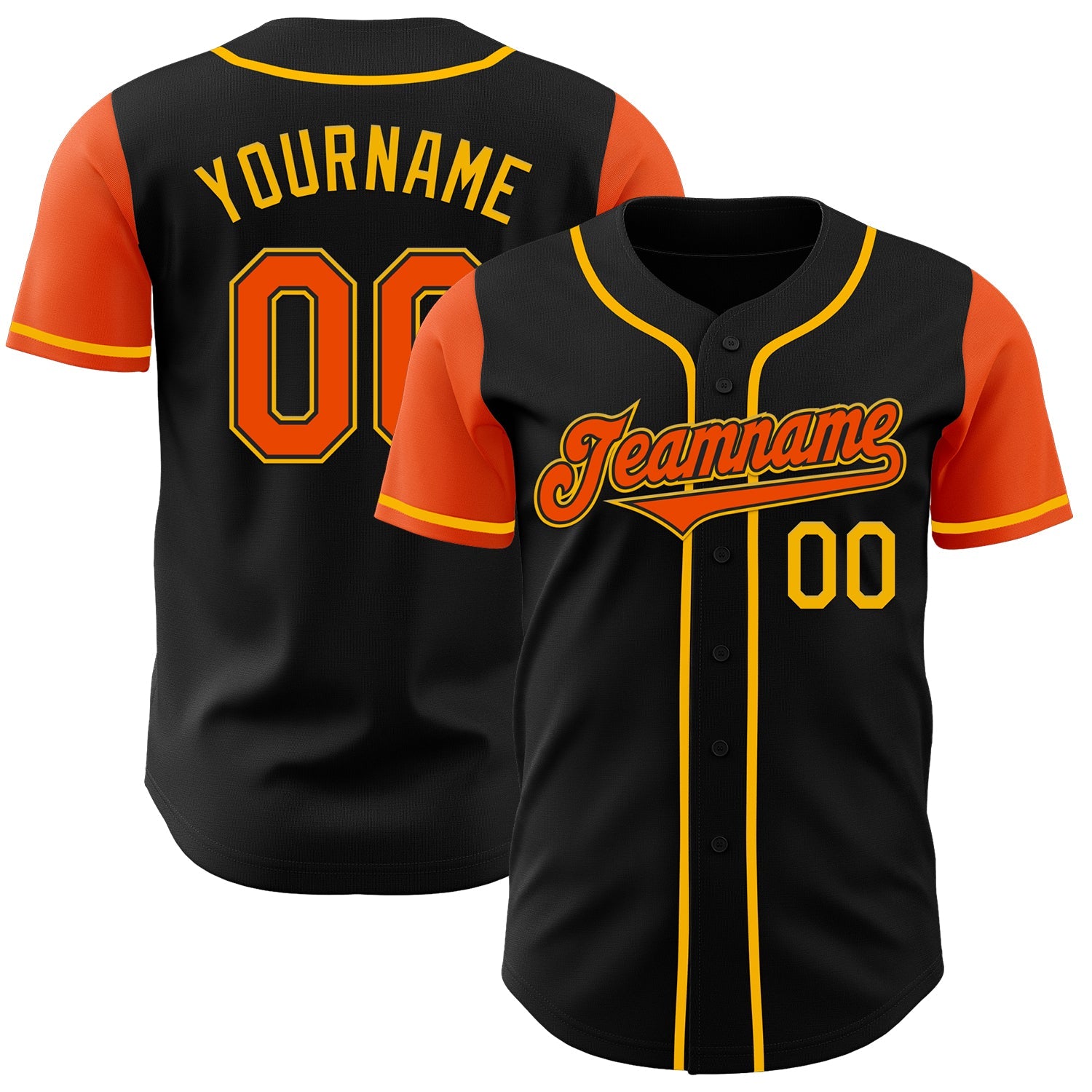 Custom Black Orange-Gold Authentic Two Tone Baseball Jersey - Main View