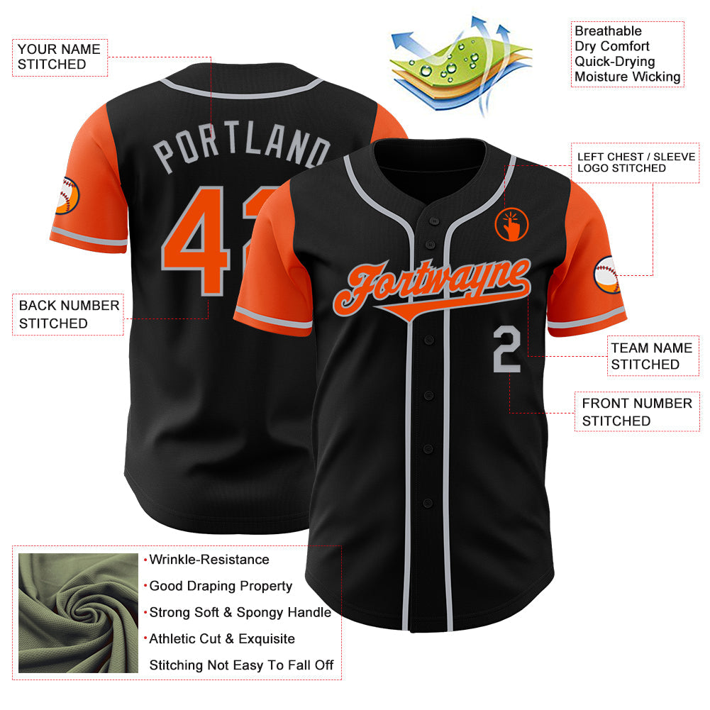 Custom Black Orange-Gray Authentic Two Tone Baseball Jersey view 3