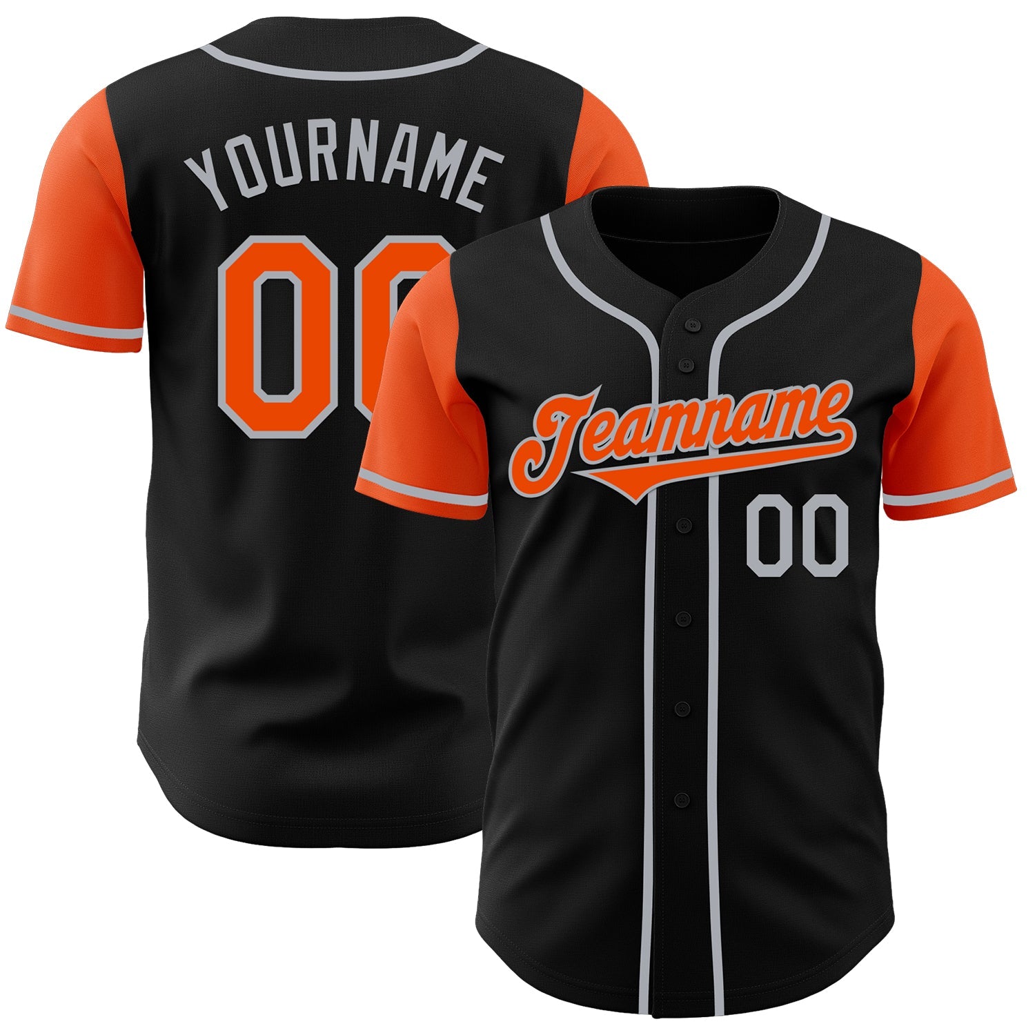 Custom Black Orange-Gray Authentic Two Tone Baseball Jersey - Main View