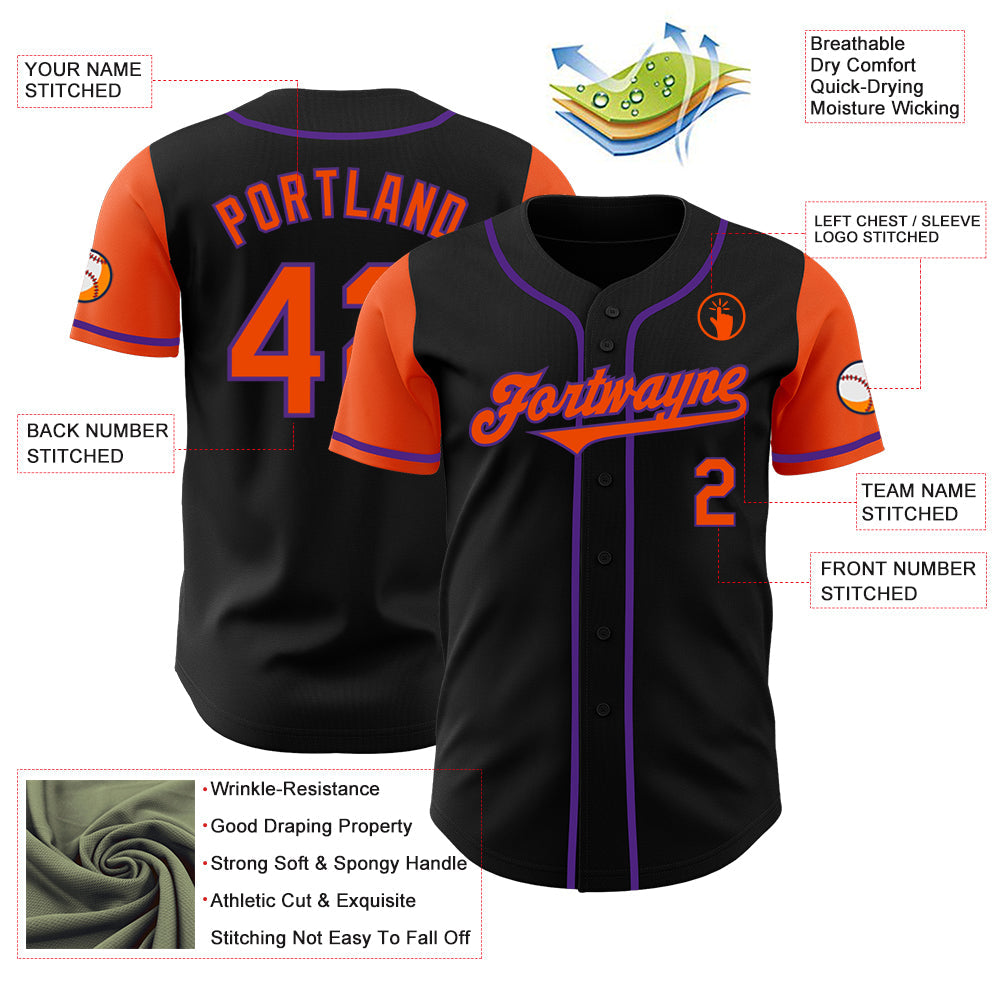 Custom Black Orange-Purple Authentic Two Tone Baseball Jersey view 3