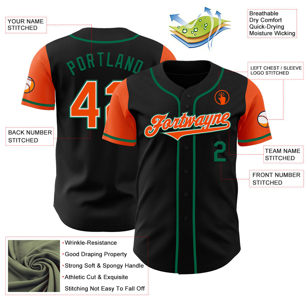 Custom Black Orange-Kelly Green Authentic Two Tone Baseball Jersey view 3