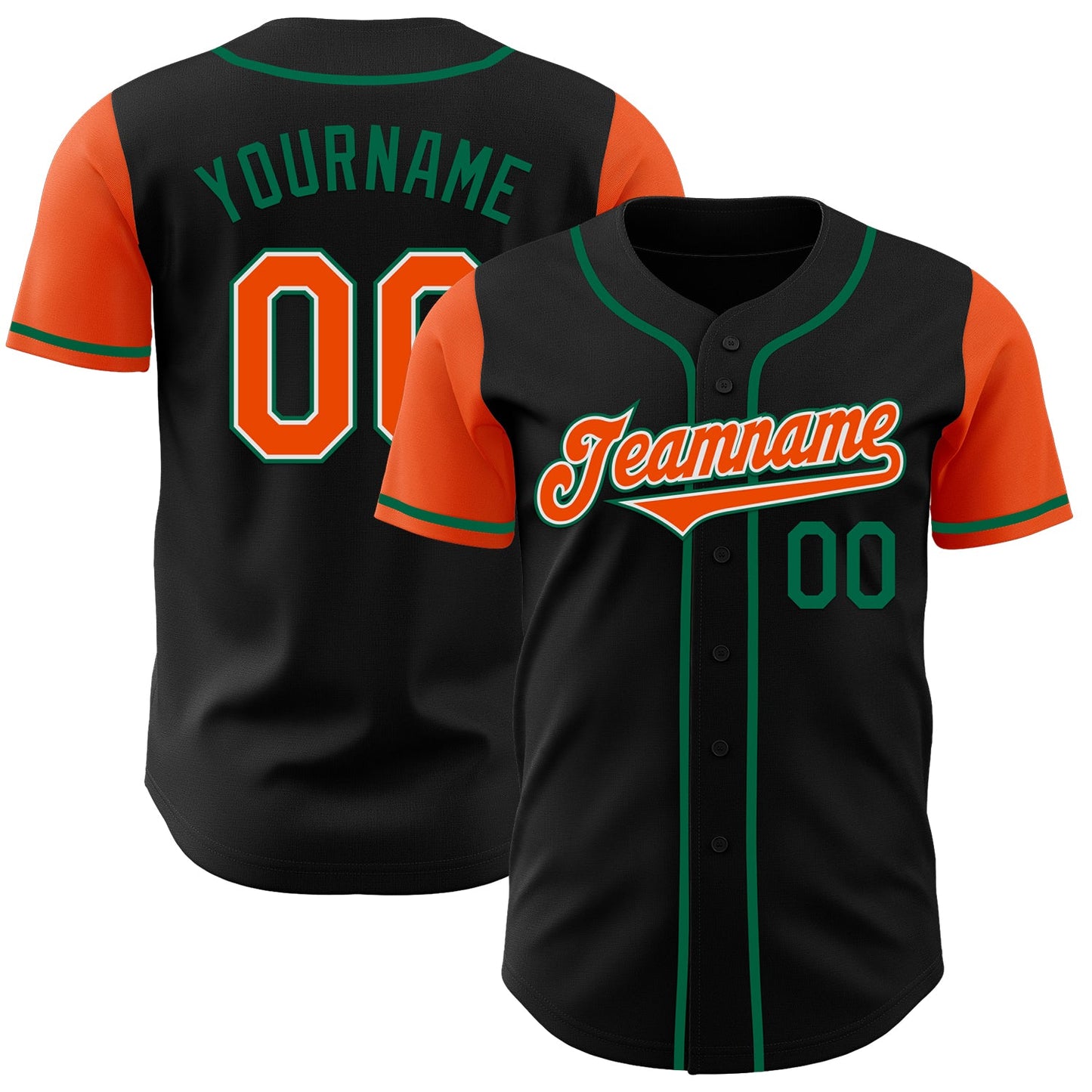 Custom Black Orange-Kelly Green Authentic Two Tone Baseball Jersey - Main View