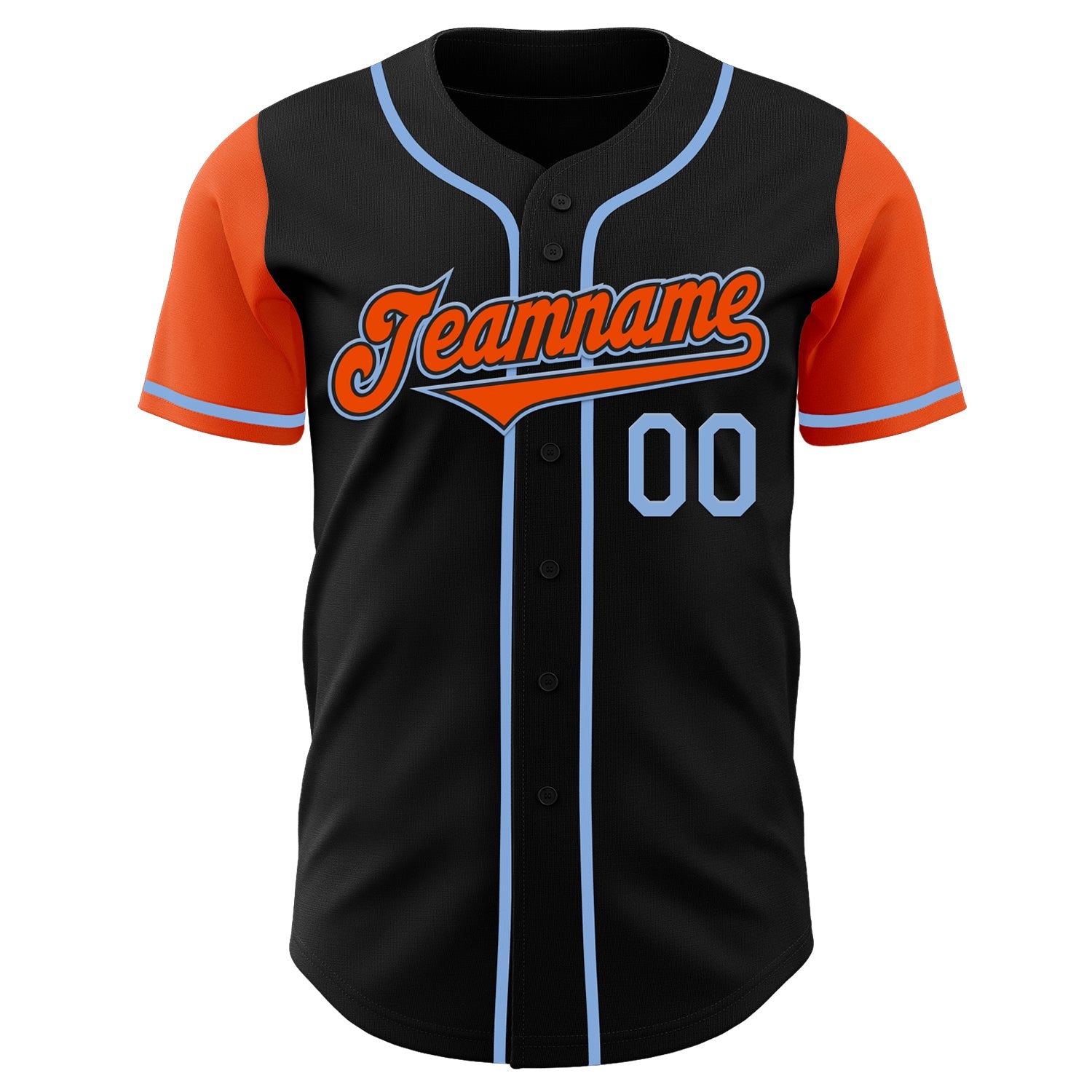 Custom Black Orange-Light Blue Authentic Two Tone Baseball Jersey view 2