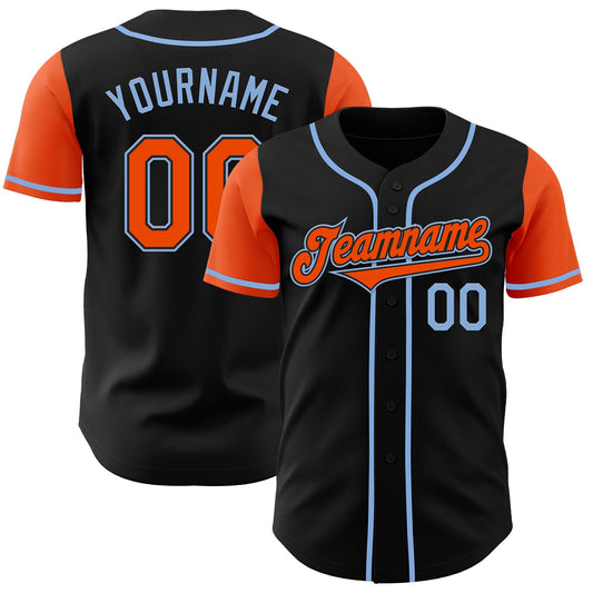 Custom Black Orange-Light Blue Authentic Two Tone Baseball Jersey - Main View