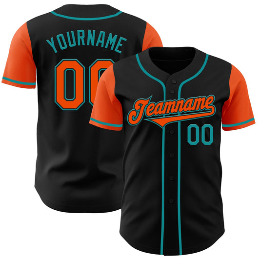 Custom Black Orange-Teal Authentic Two Tone Baseball Jersey - Main View