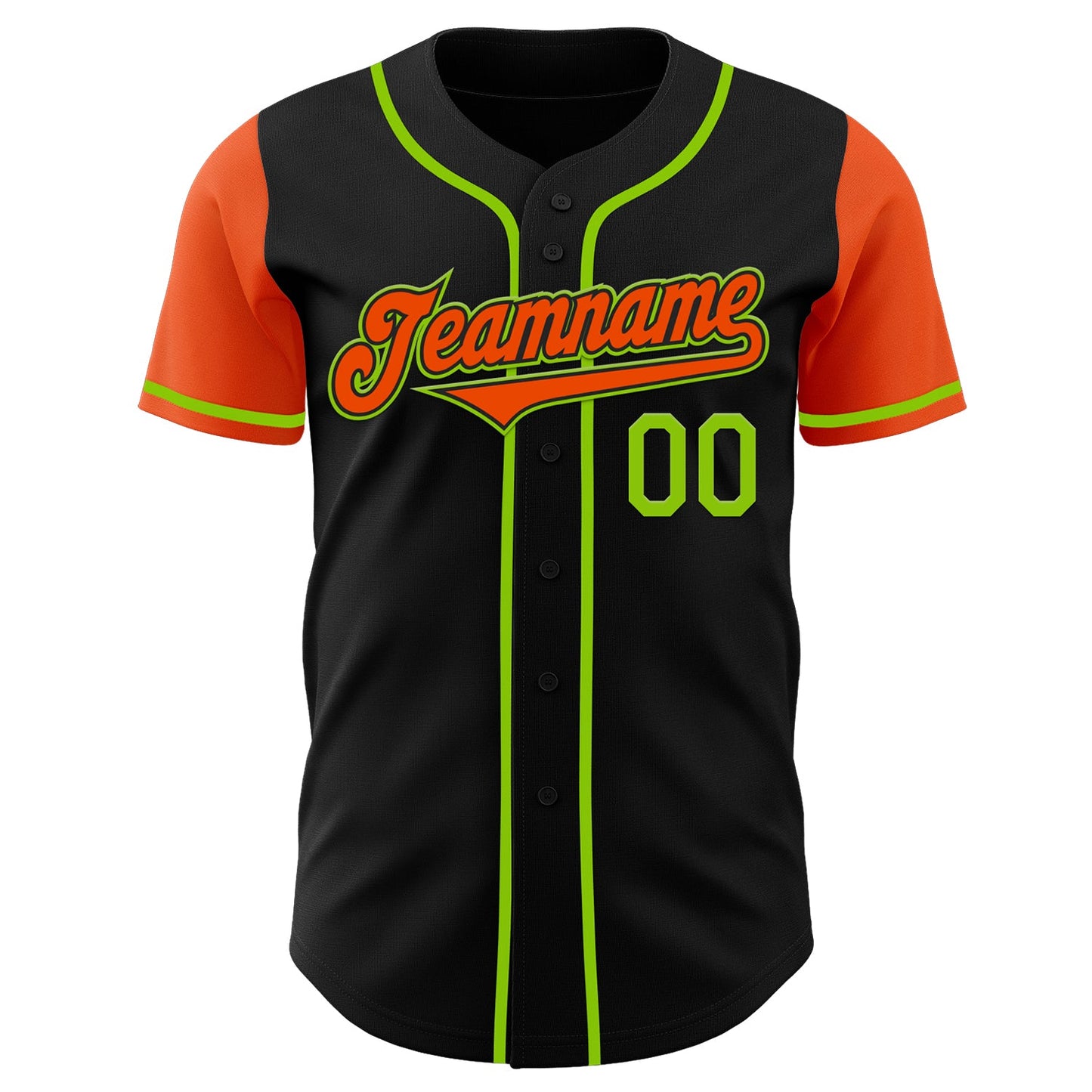 Custom Black Orange-Neon Green Authentic Two Tone Baseball Jersey view 2