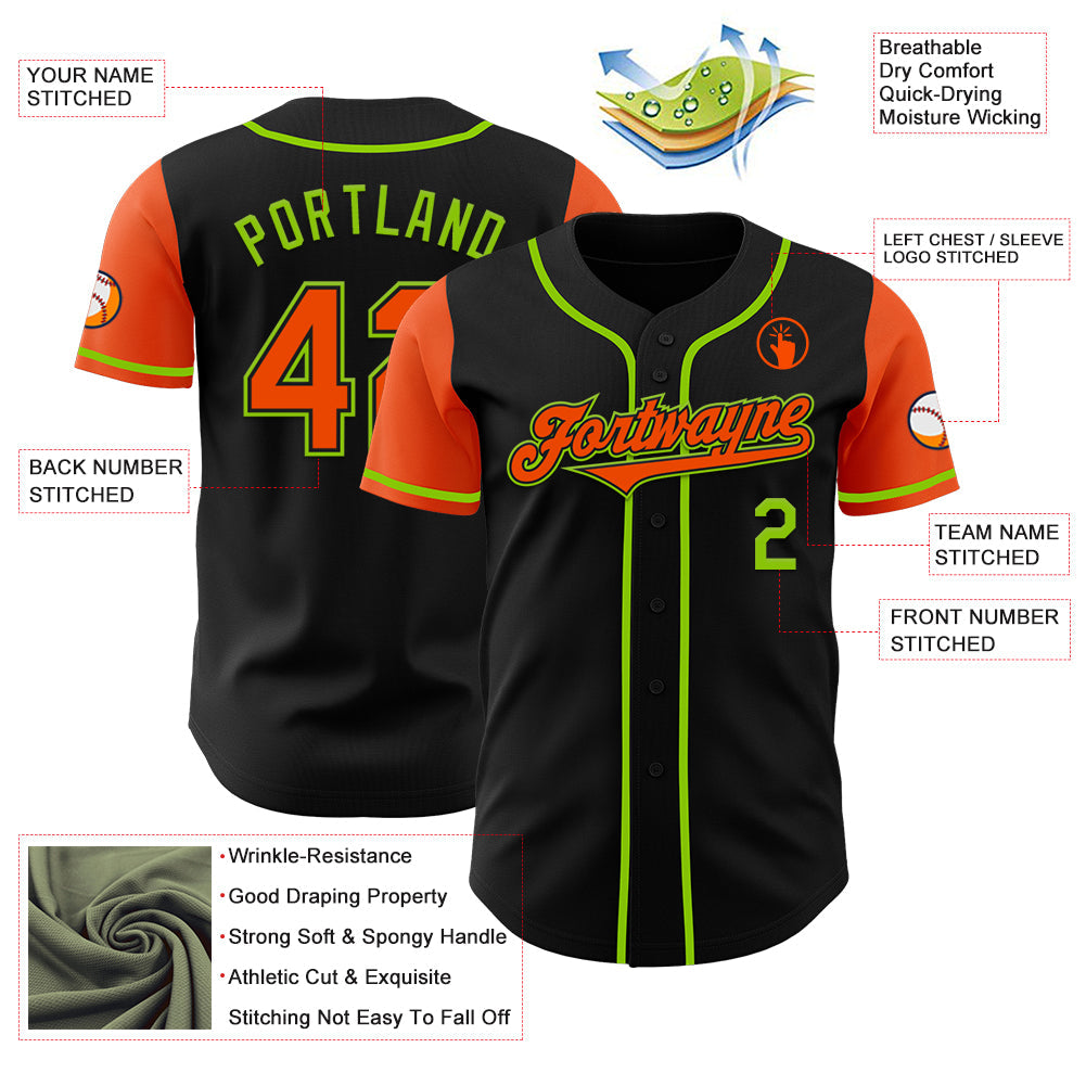 Custom Black Orange-Neon Green Authentic Two Tone Baseball Jersey view 3