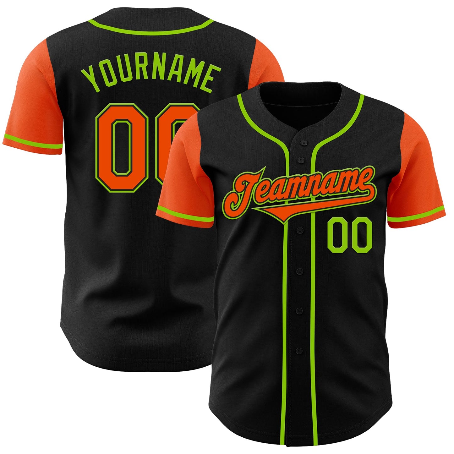 Custom Black Orange-Neon Green Authentic Two Tone Baseball Jersey - Main View