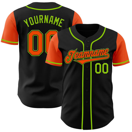 Custom Black Orange-Neon Green Authentic Two Tone Baseball Jersey - Main View