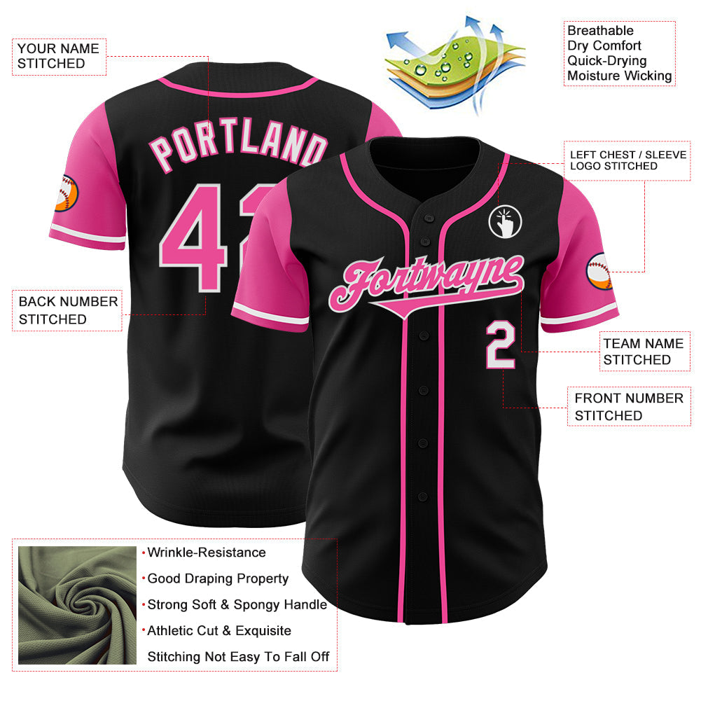 Custom Black Pink-White Authentic Two Tone Baseball Jersey view 3
