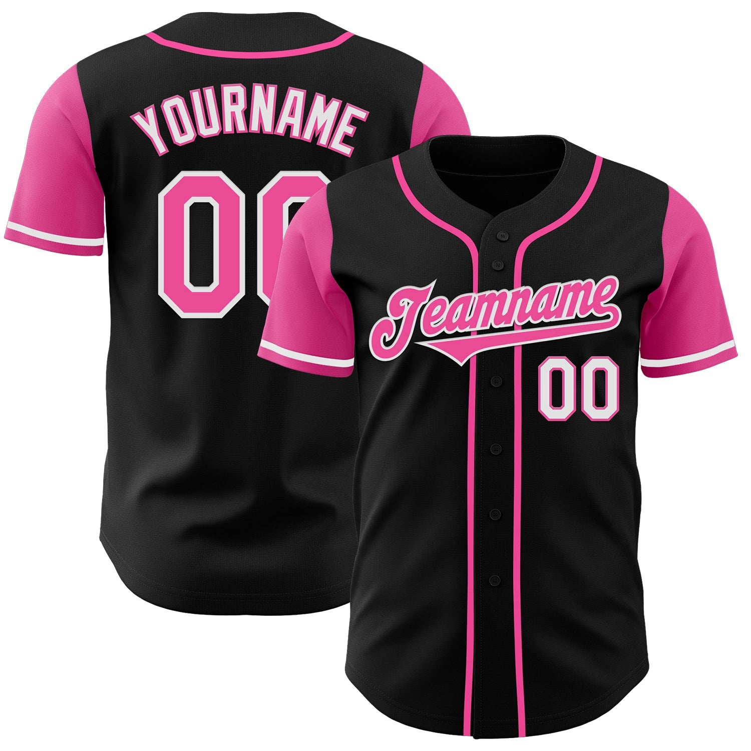 Custom Black Pink-White Authentic Two Tone Baseball Jersey - Main View