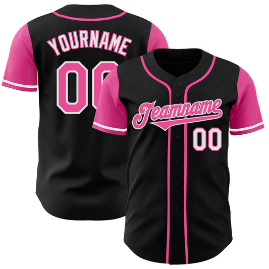 Custom Black Pink-White Authentic Two Tone Baseball Jersey - Main View