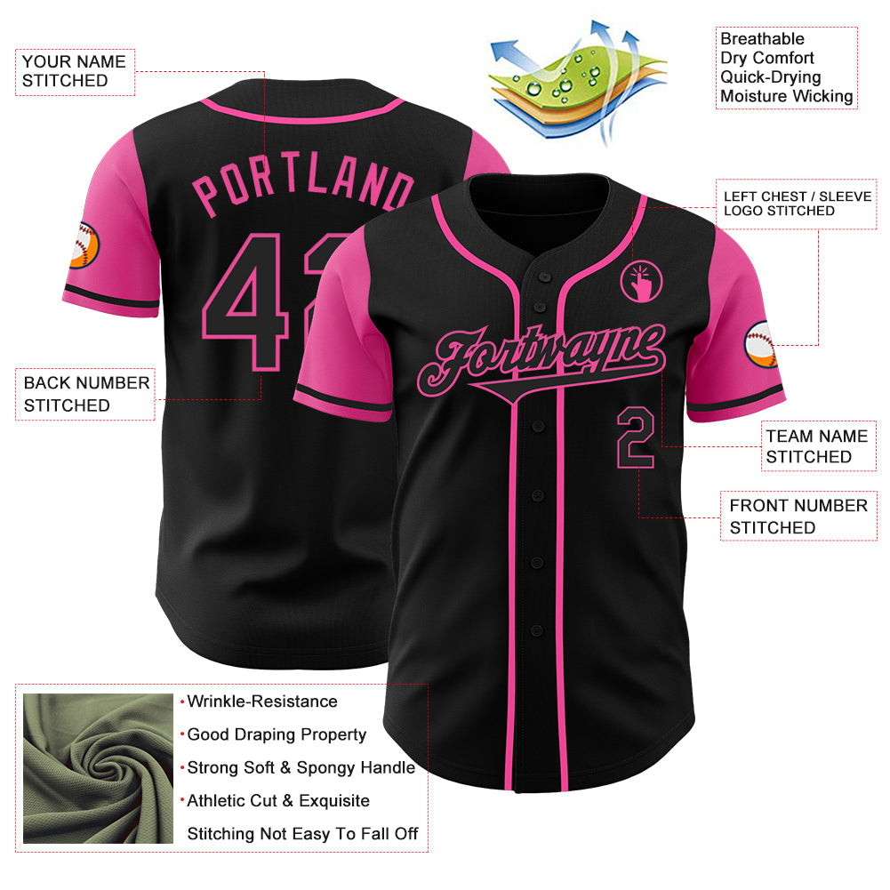 Custom Black Pink Authentic Two Tone Baseball Jersey view 3