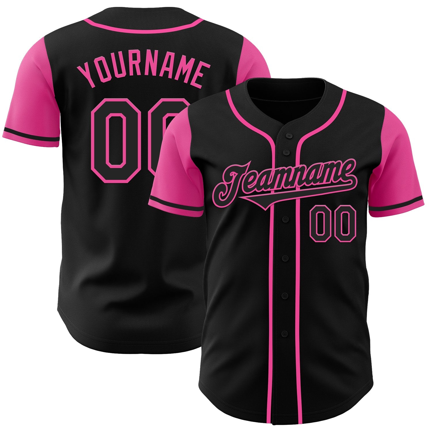 Custom Black Pink Authentic Two Tone Baseball Jersey - Main View