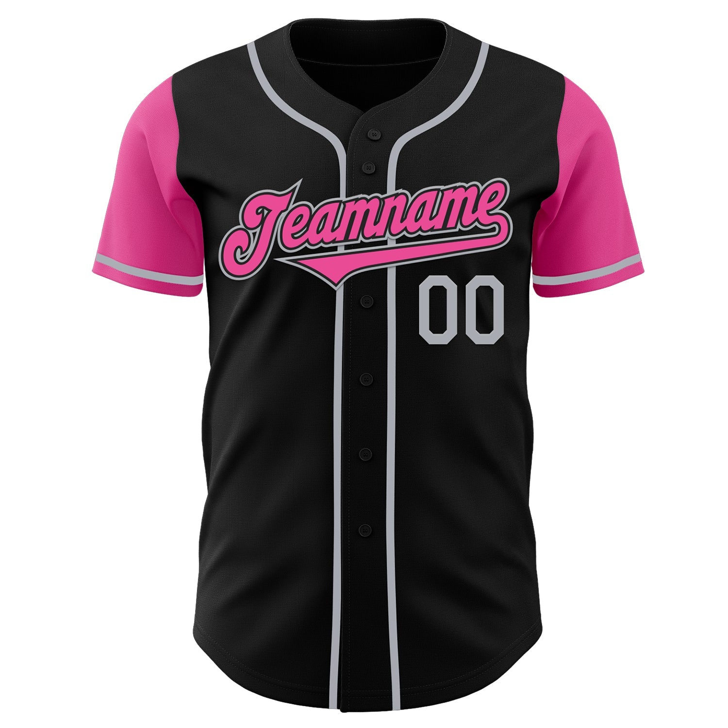 Custom Black Pink-Gray Authentic Two Tone Baseball Jersey view 2