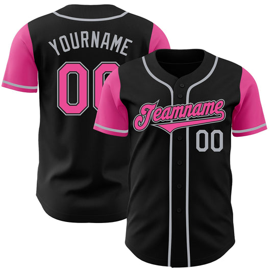 Custom Black Pink-Gray Authentic Two Tone Baseball Jersey - Main View