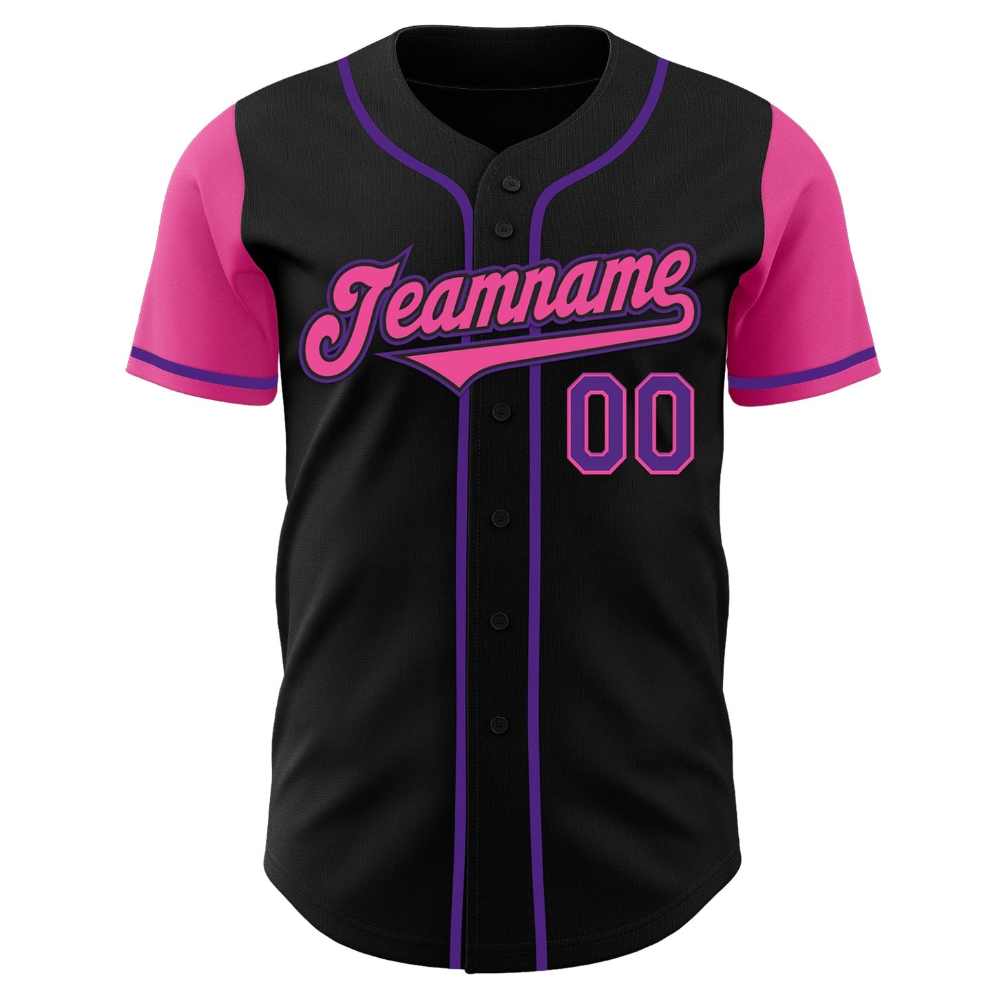 Custom Black Pink-Purple Authentic Two Tone Baseball Jersey view 2