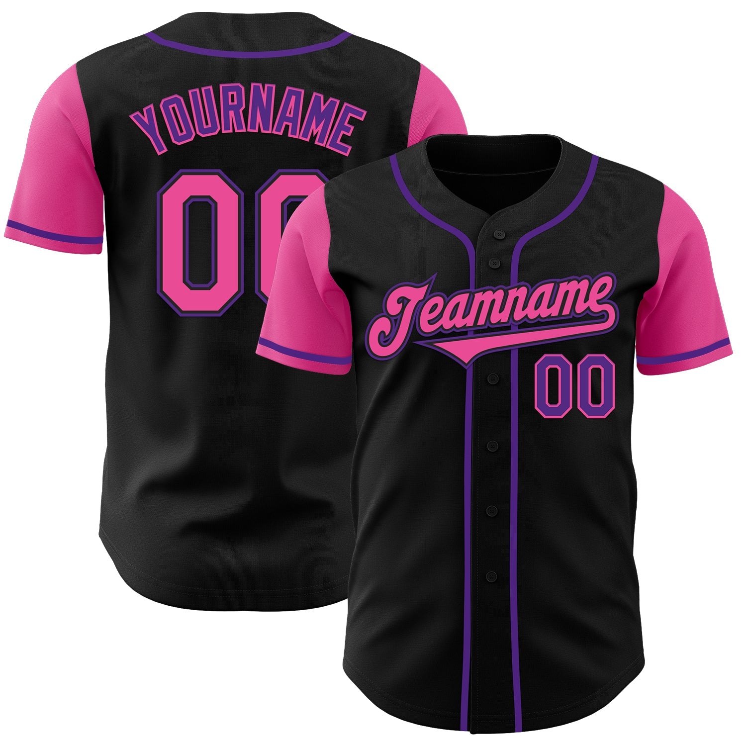 Custom Black Pink-Purple Authentic Two Tone Baseball Jersey - Main View