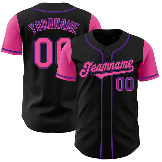 Custom Black Pink-Purple Authentic Two Tone Baseball Jersey - Main View