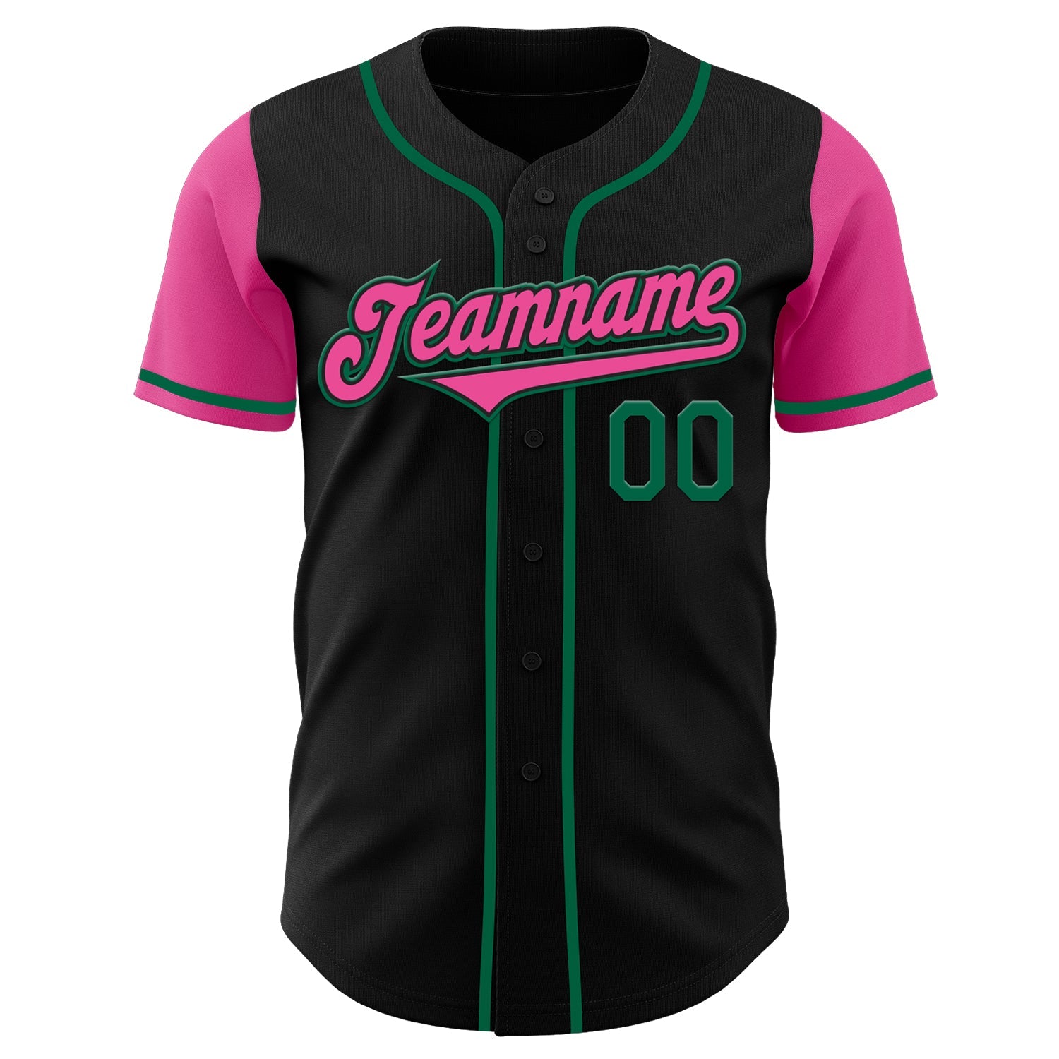 Custom Black Pink-Kelly Green Authentic Two Tone Baseball Jersey view 2
