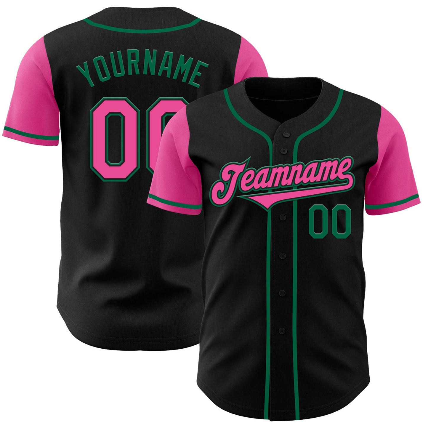 Custom Black Pink-Kelly Green Authentic Two Tone Baseball Jersey - Main View