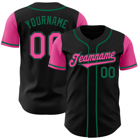 Custom Black Pink-Kelly Green Authentic Two Tone Baseball Jersey - Main View