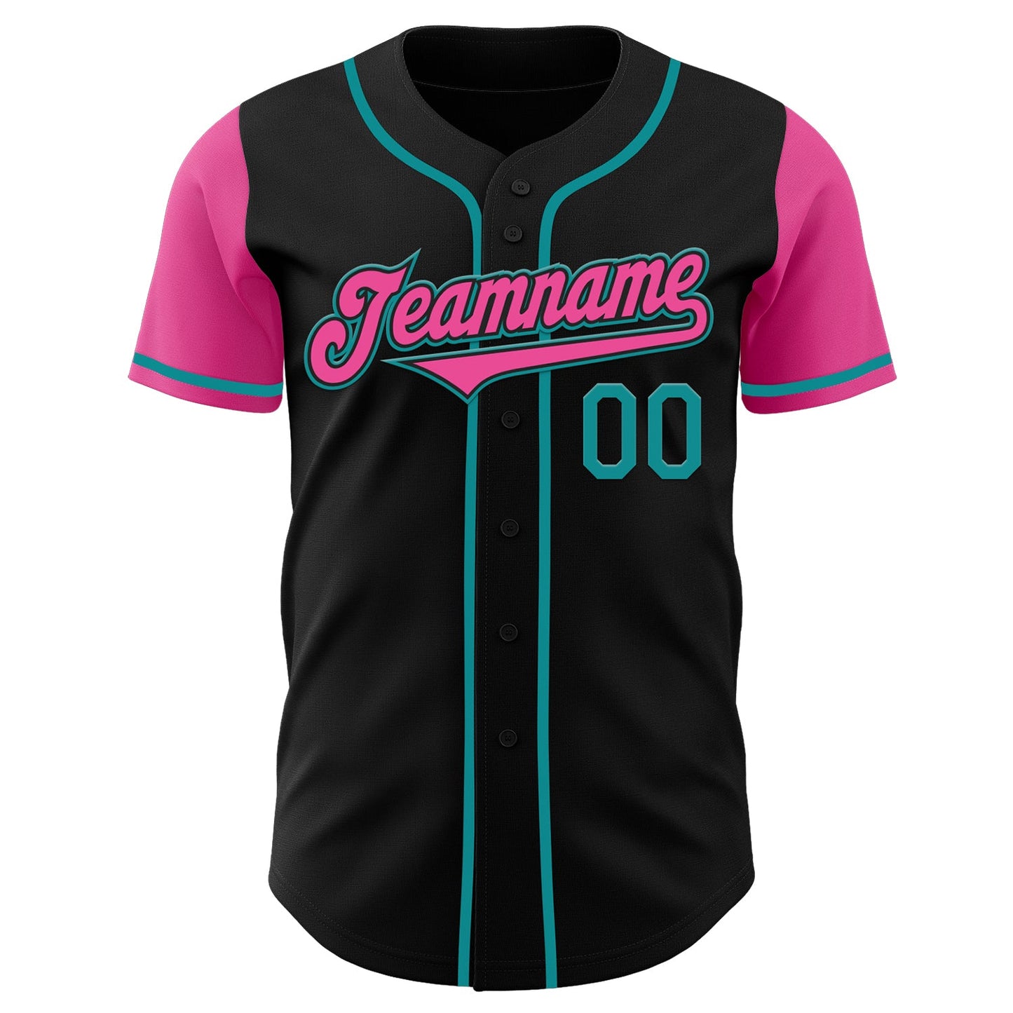 Custom Black Pink-Teal Authentic Two Tone Baseball Jersey view 2