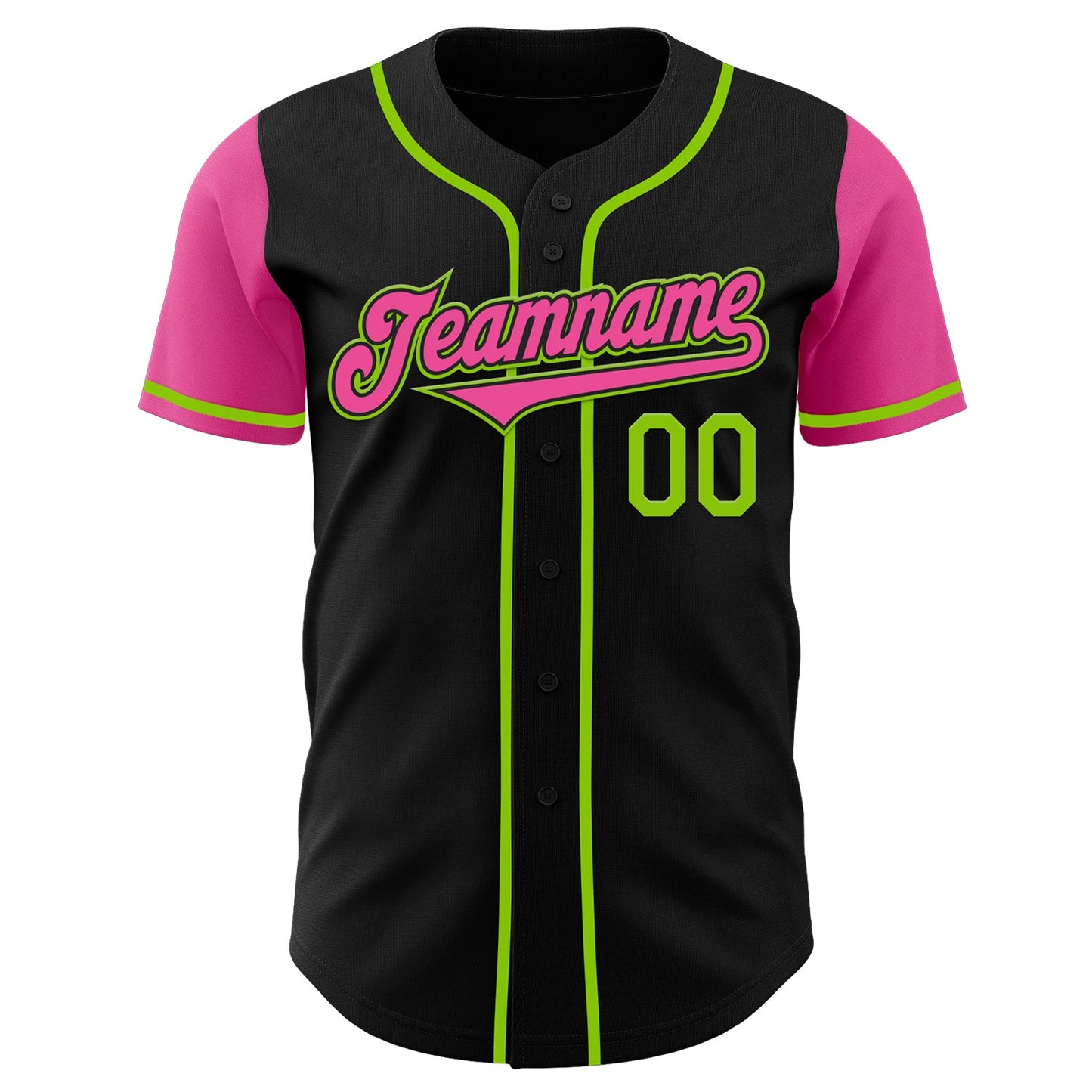 Custom Black Pink-Neon Green Authentic Two Tone Baseball Jersey view 2