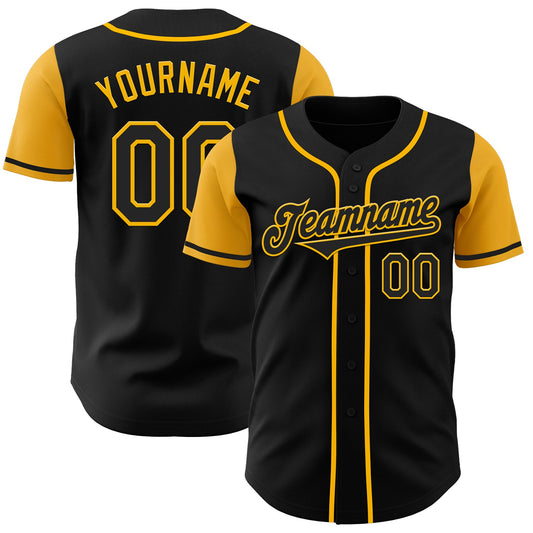 Custom Black Gold Authentic Two Tone Baseball Jersey - Main View