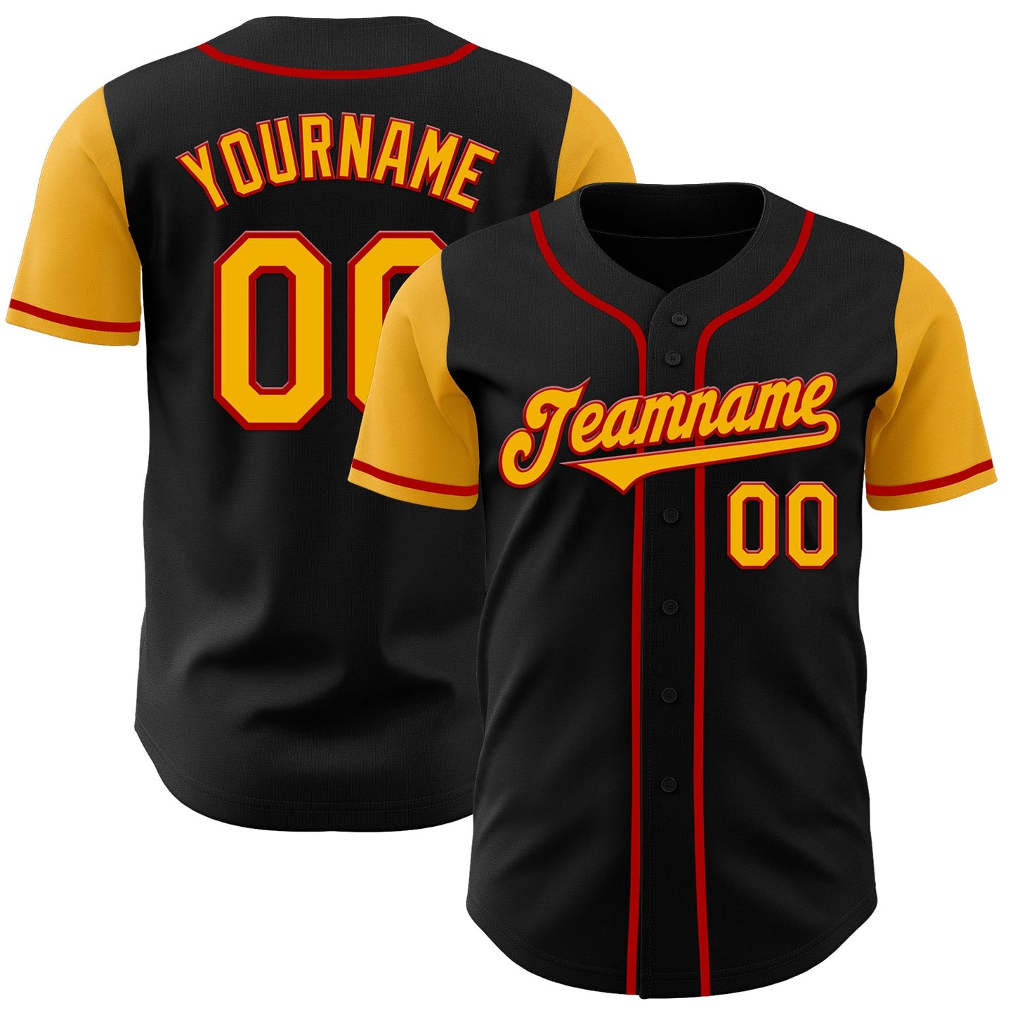 Custom Black Gold-Red Authentic Two Tone Baseball Jersey - Main View