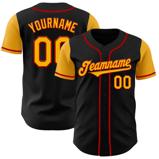 Custom Black Gold-Red Authentic Two Tone Baseball Jersey - Main View