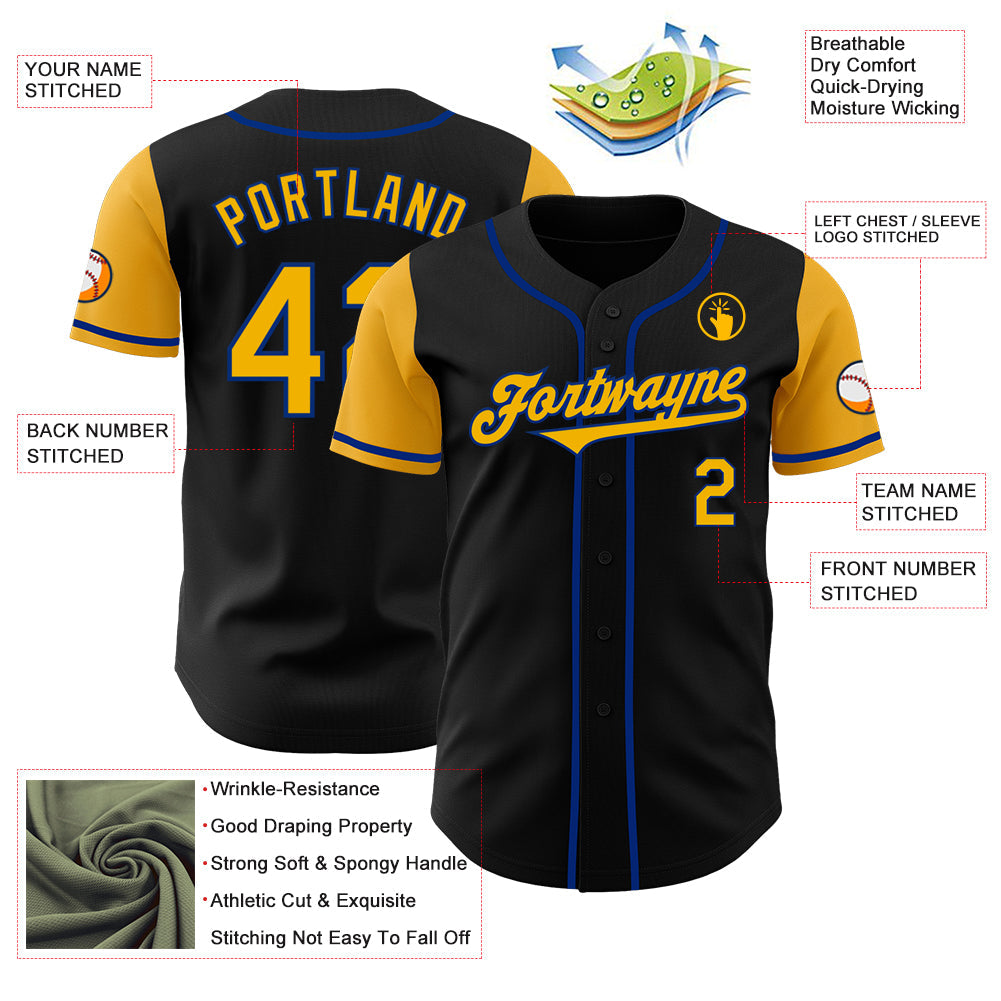 Custom Black Gold-Royal Authentic Two Tone Baseball Jersey view 3