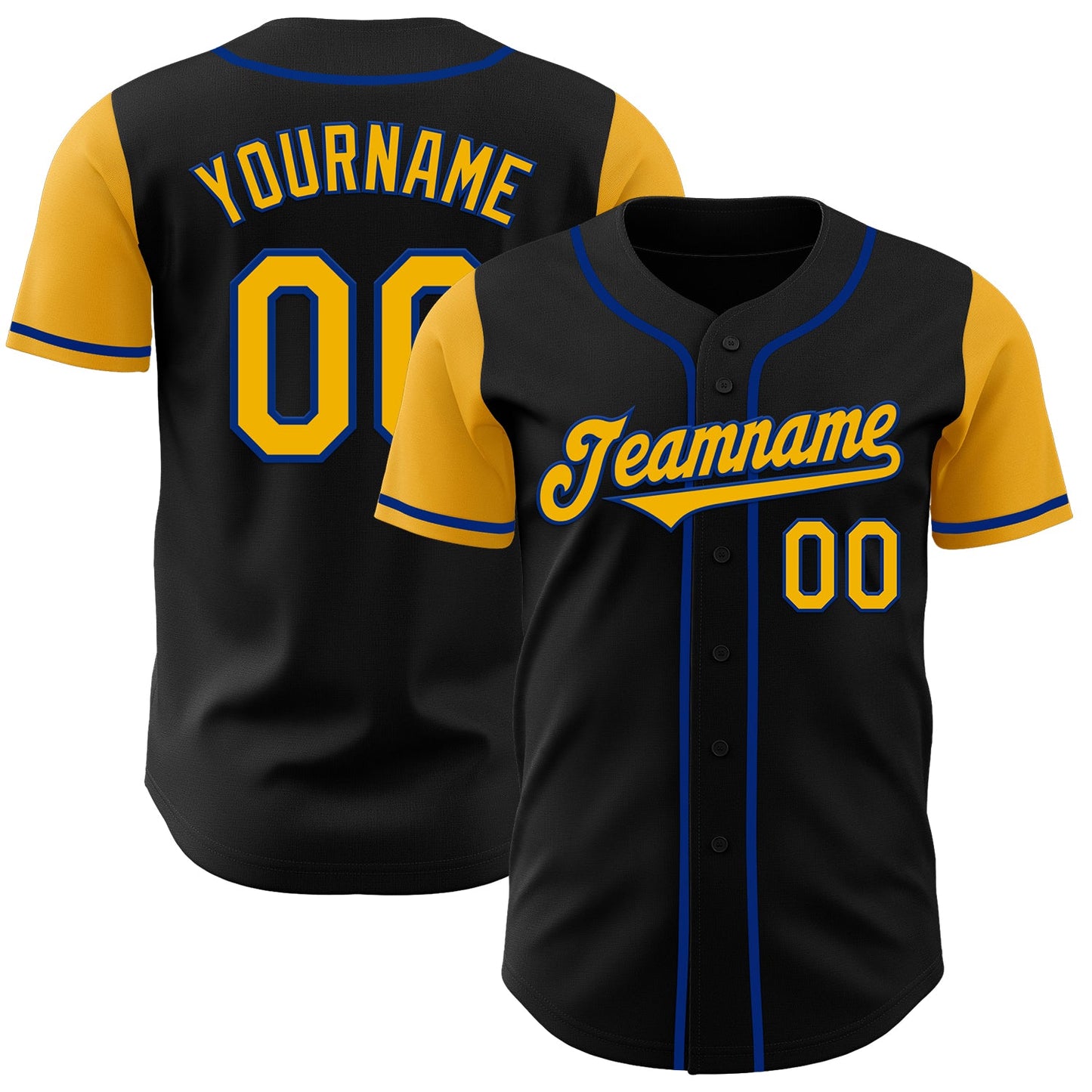 Custom Black Gold-Royal Authentic Two Tone Baseball Jersey - Main View