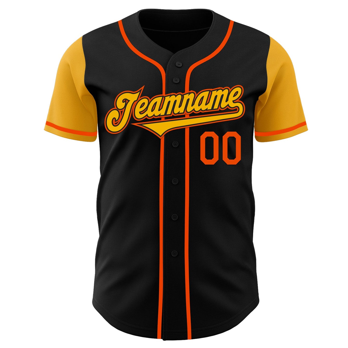 Custom Black Gold-Orange Authentic Two Tone Baseball Jersey view 2