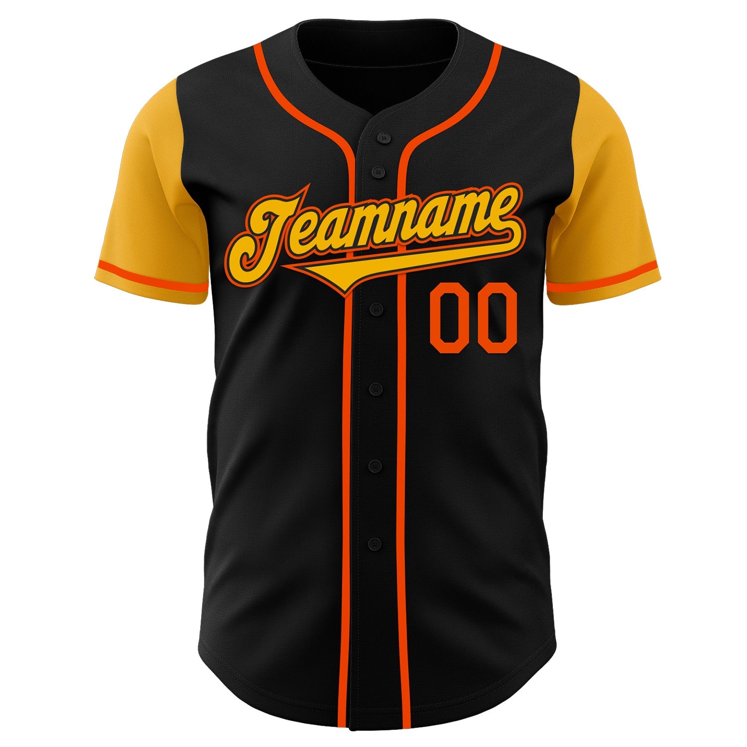 Custom Black Gold-Orange Authentic Two Tone Baseball Jersey view 2