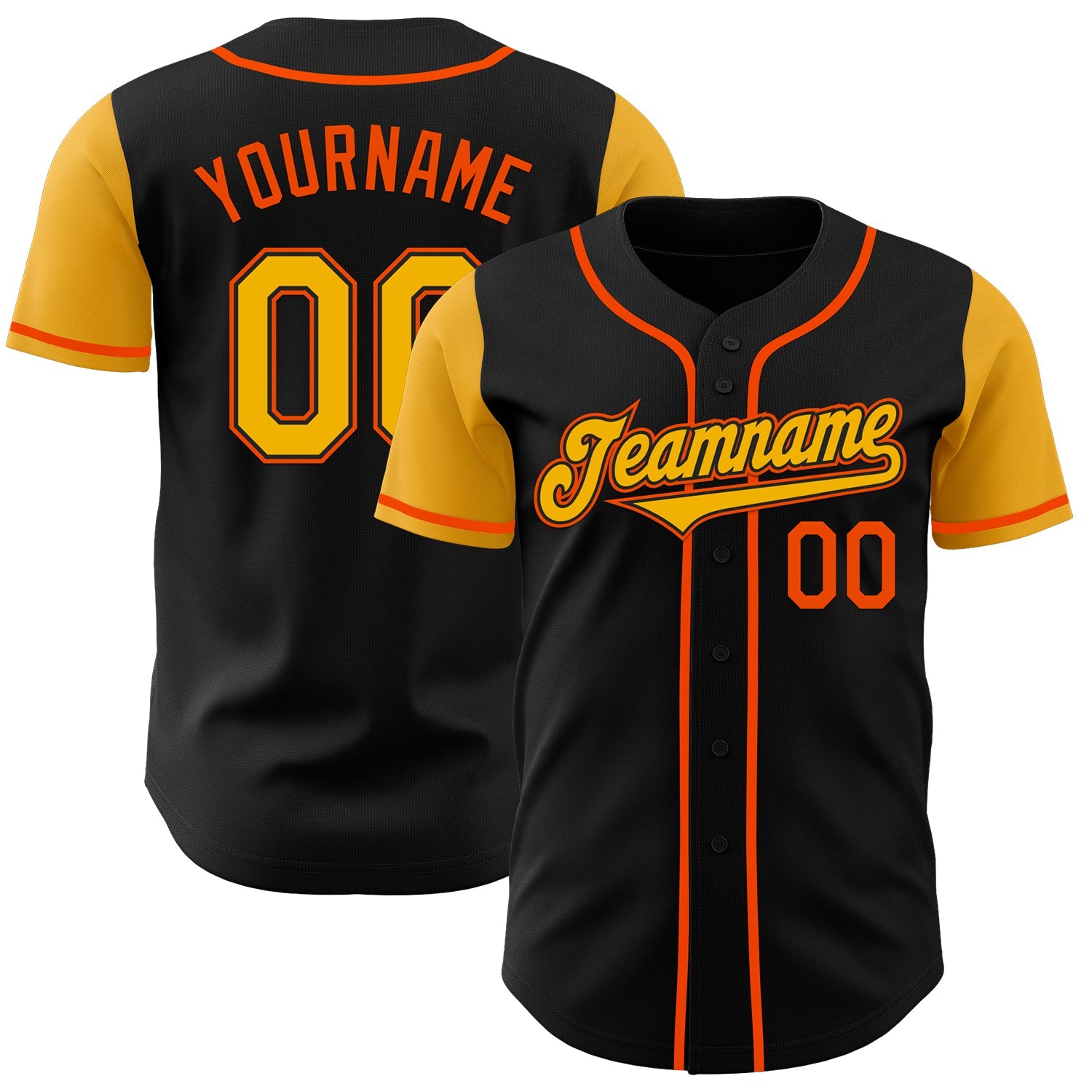 Custom Black Gold-Orange Authentic Two Tone Baseball Jersey - Main View