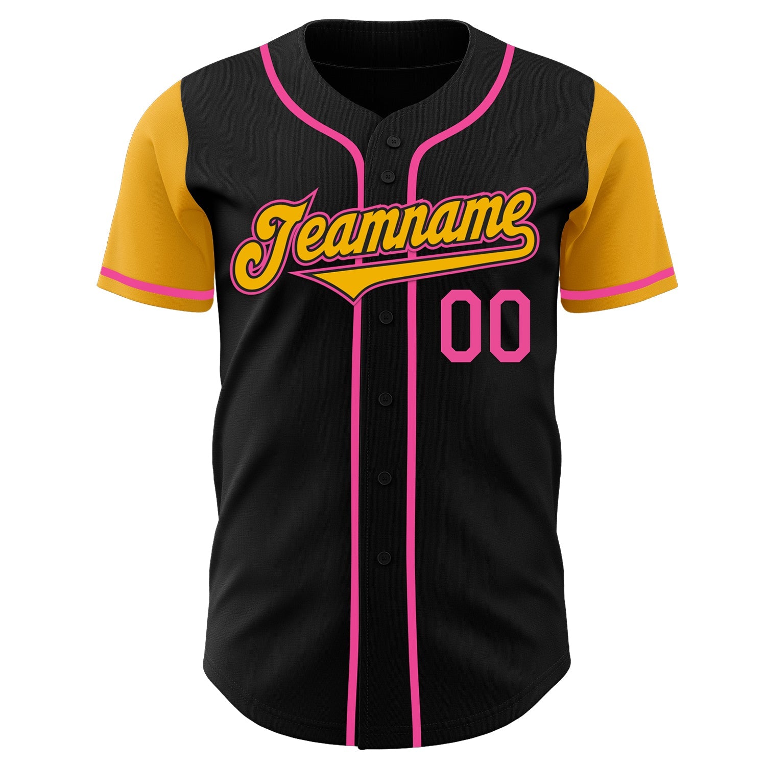 Custom Black Gold-Pink Authentic Two Tone Baseball Jersey view 2
